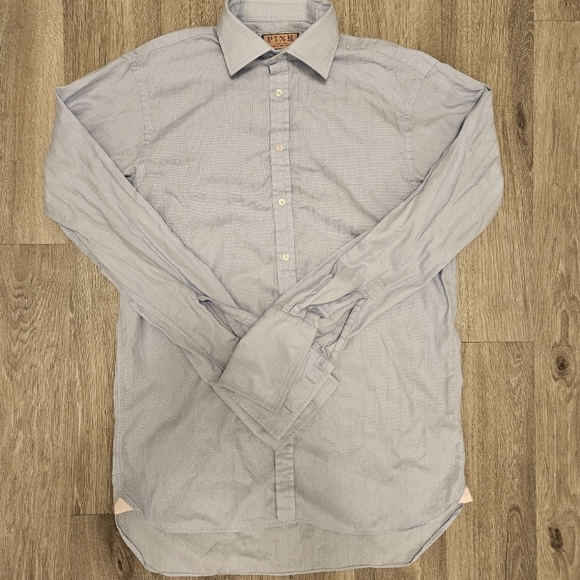 Thomas Pink Slim Fit Button Up Dress Shirt 16x36.5 Blue French Cuff Finest - Picture 1 of 9